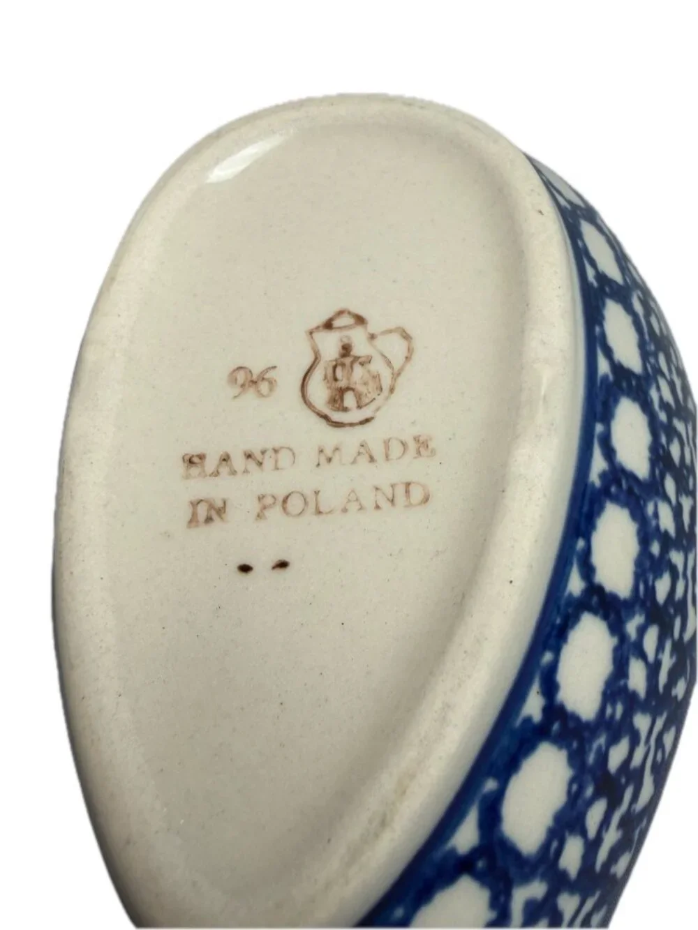 Made in Portugal Navy Blue Floral Dot Polish Pottery Spoon Rest Dish Countertop